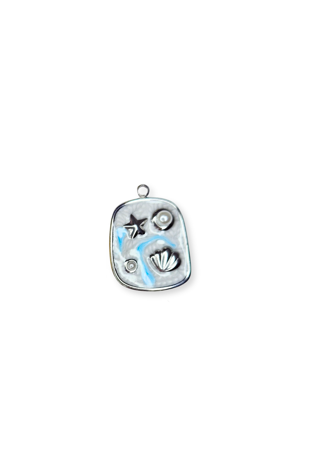 Stainless Steel Enamel Pearl Accent Beach Charm
