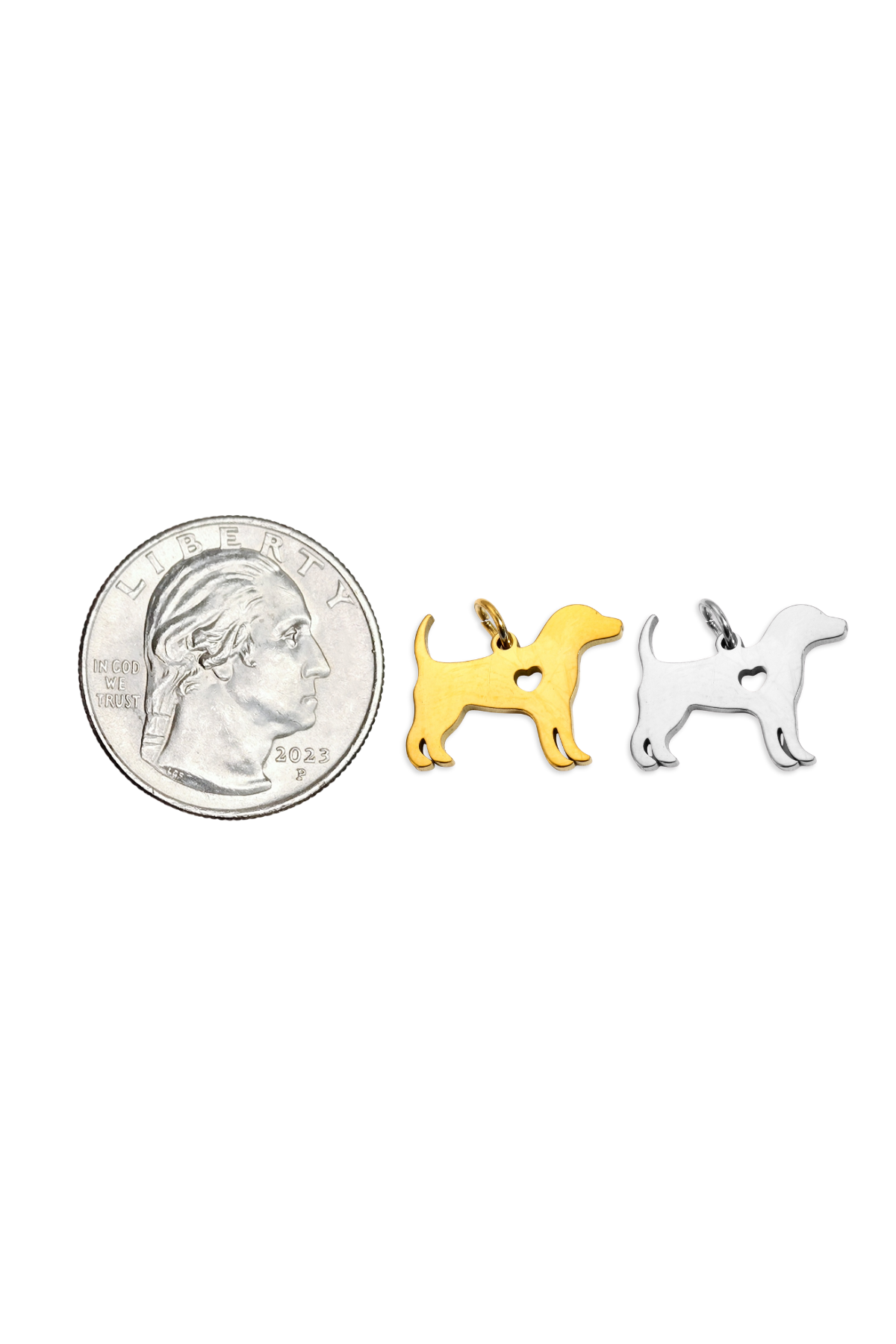 Stainless Steel Full Dog Cut-Out Heart Charm
