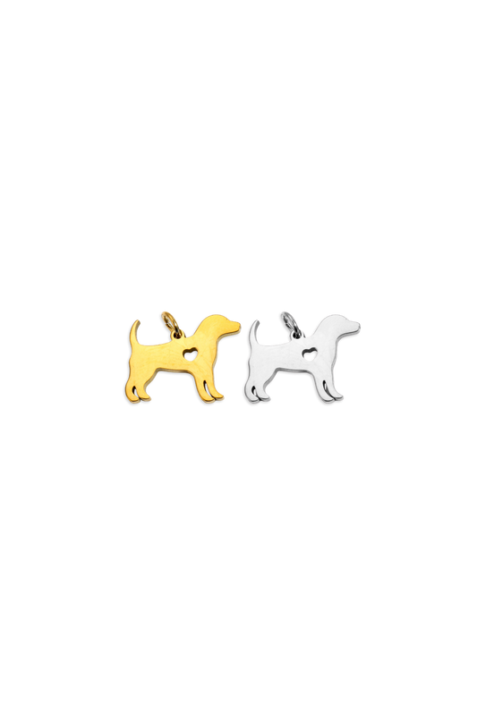 Stainless Steel Full Dog Cut-Out Heart Charm