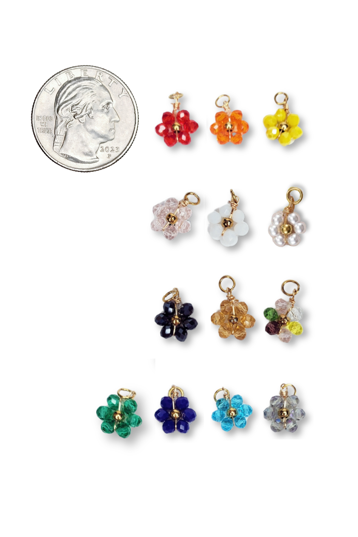 Stainless Steel Glass Beaded Flower Charm