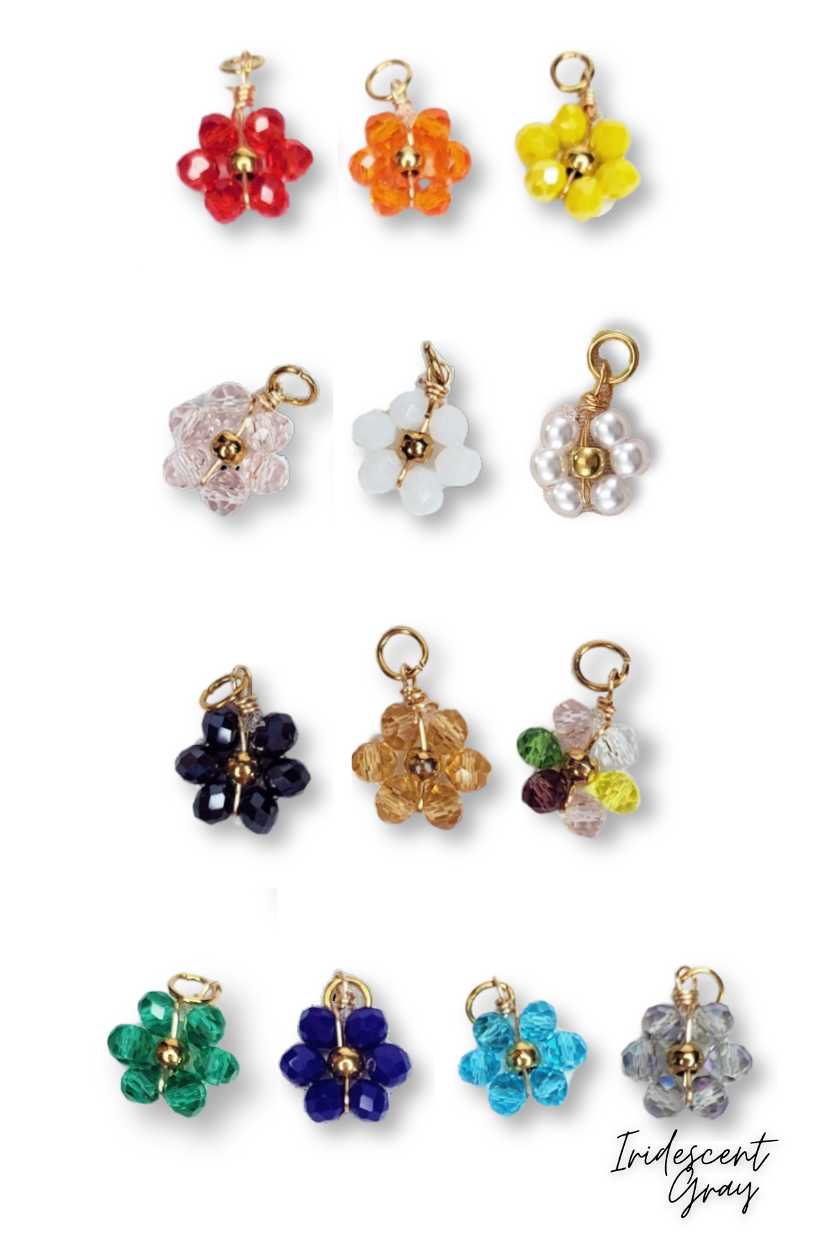 Stainless Steel Glass Beaded Flower Charm