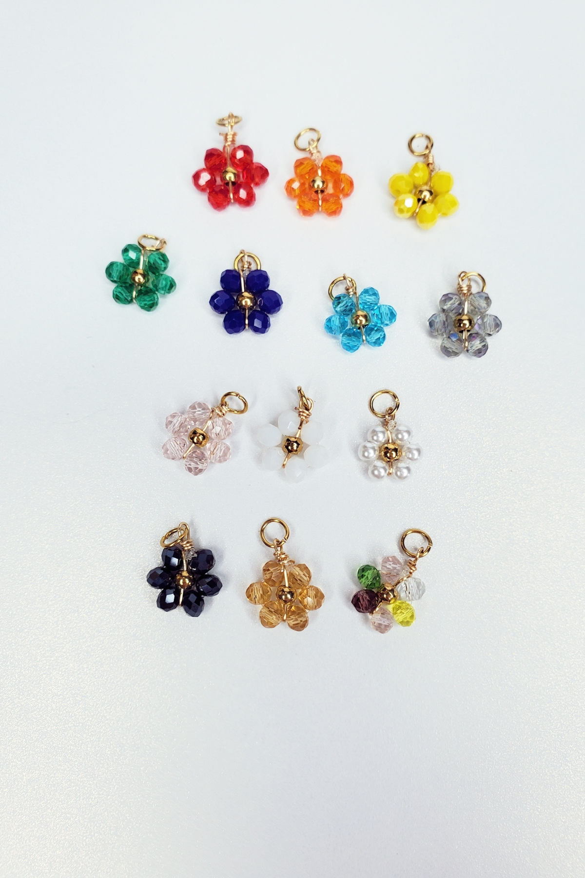 Stainless Steel Glass Beaded Flower Charm