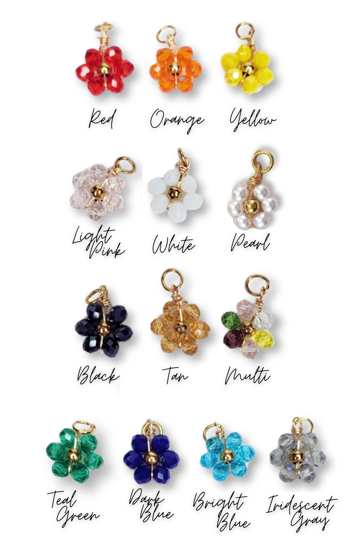 Stainless Steel Glass Beaded Flower Charm