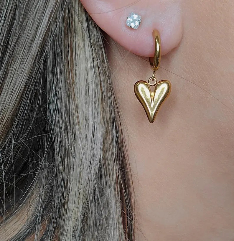 Stainless Steel Heart Shaped Huggie Earrings in Gold-Tarnish Resistant-Water Resistant-Minimalist