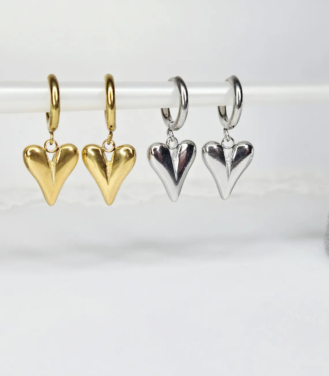 Stainless Steel Heart Shaped Huggie Earrings-Tarnish Resistant-Water Resistant-Minimalist