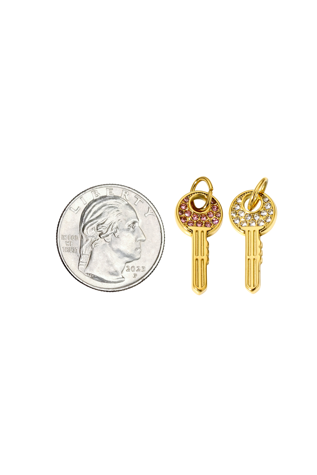 Stainless Steel Large Cubic Zirconia Pave Key Charm