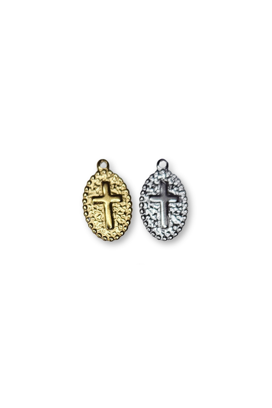 Stainless Steel Large Oval Cross Charm