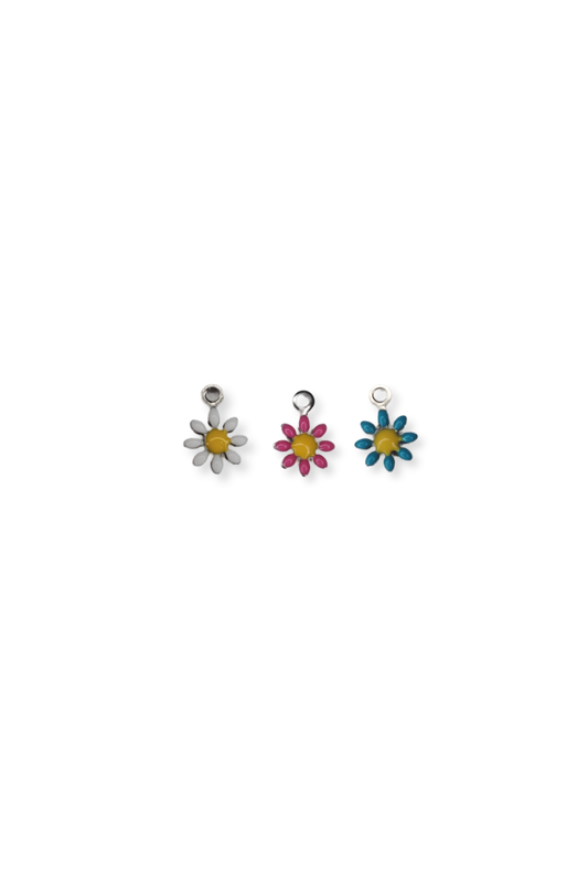 Stainless Steel Dainty Enamel Flower Charm in Silver
