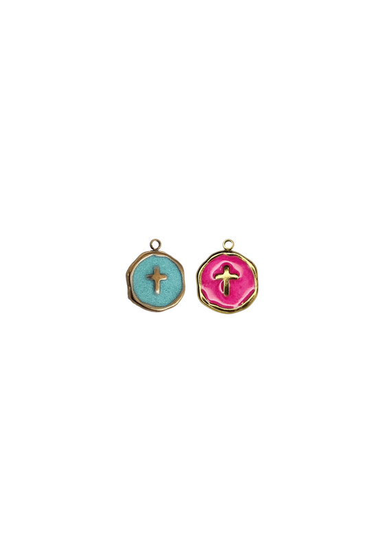 Stainless Steel Enamel Round Cross Charm