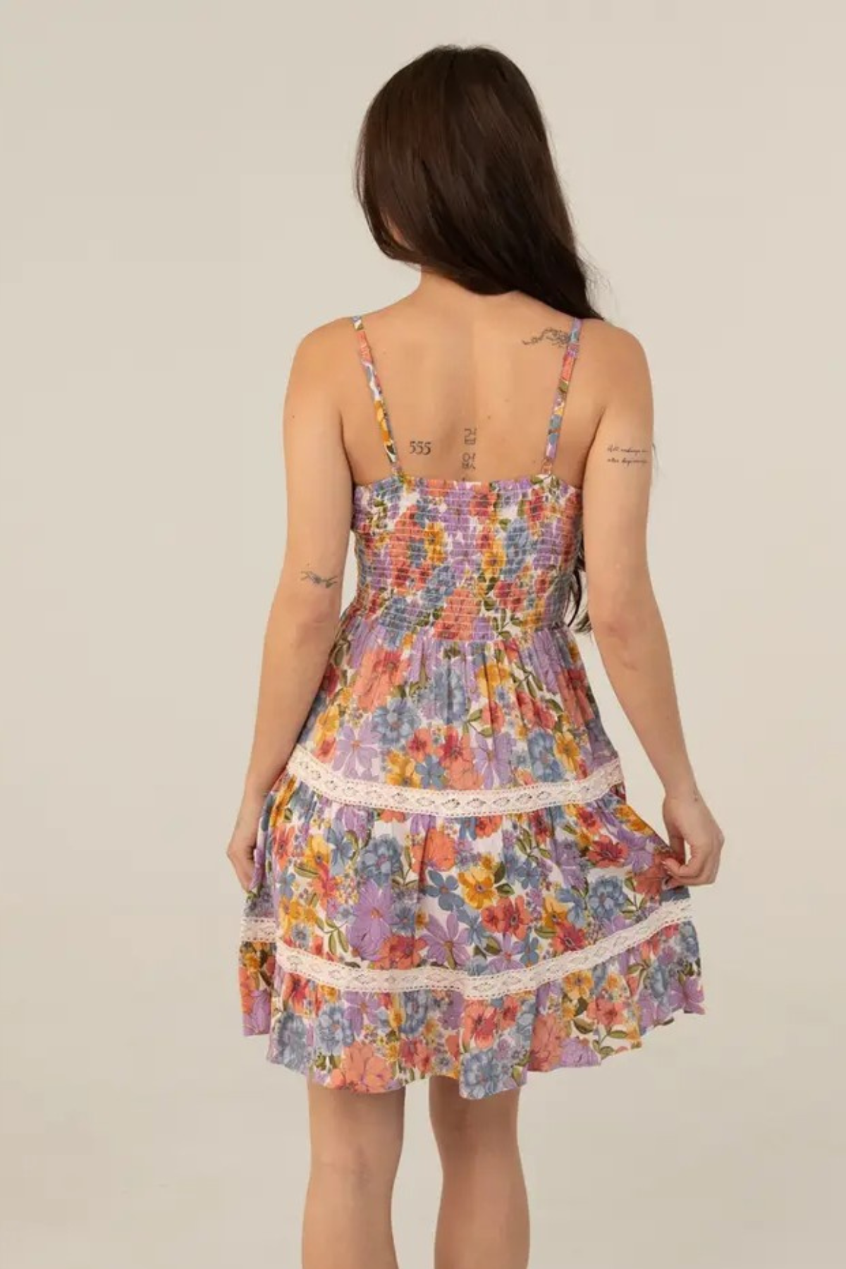 Sunny Days Floral V-Neck Twist Cut-Out Lace Mini Dress